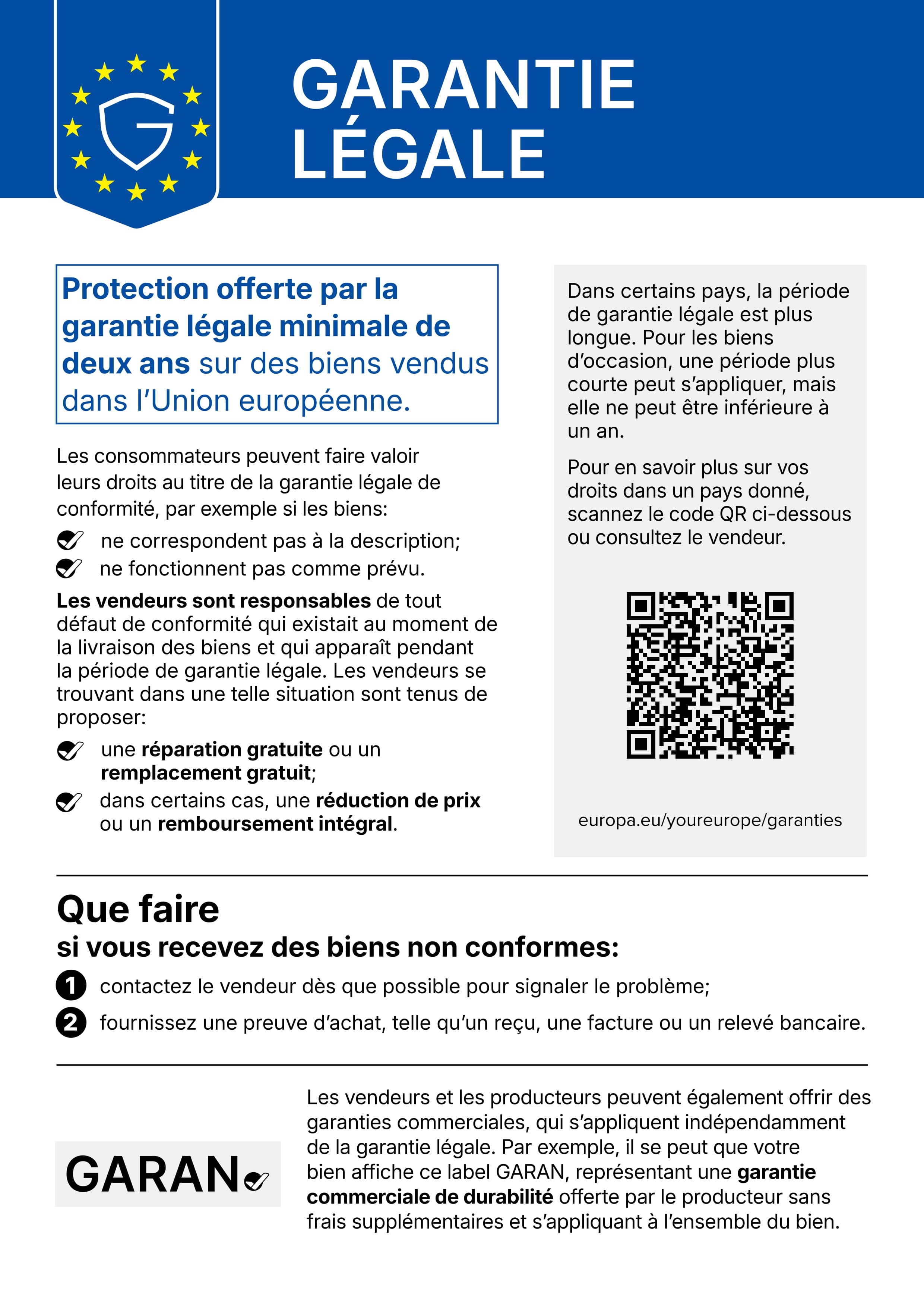 Avis harmonisé de l’UE sur la garantie légale de conformité
